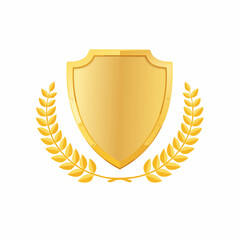 Golden Shield of Prestige: A radiant golden shield, intricately framed by a laurel wreath, epitomizes prestige, honor, and safeguarding, perfect for conveying a sense of security and accomplishment.