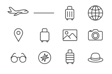 Travel essentials illustrated with icons for planning a journey in any location