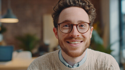 Smiling man in cozy office with greenery in the background
