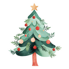 Watercolor christmas tree with transparent background festive elements artistic design for holiday decor