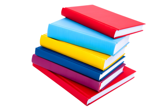 Stack of colorful books isolated on transparent background