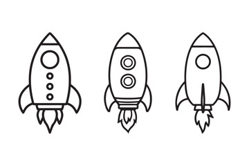 Cartoon rocket line art vector illustration