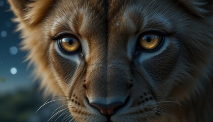 Close-up of a Lion's Face Showcasing Eyes and Intricate Detail