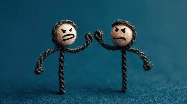 Two stick figures engage in a fierce exchange, their body language and facial expressions revealing a struggle or contentious debate.
