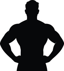 Fototapeta premium Collection of black silhouettes of men body builders. 