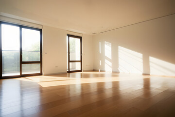 Obraz premium Modern, minimalist interior space with a focus on clean lines.An empty office space with a feature wall devoid of any decor or furnishings.