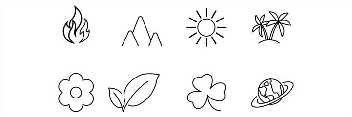 Nature landscape elements and environment concept simple linear style icon vector illustration for green outdoor natural world scene design.