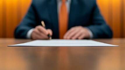 Businessman signing important document at desk