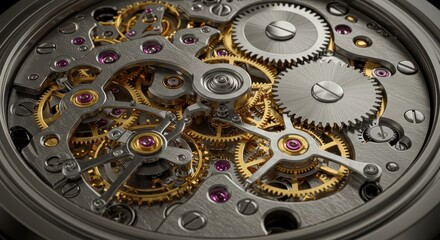 Intricate mechanical clockwork gears close up