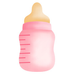 pink baby bottle for baby girl water color illustration