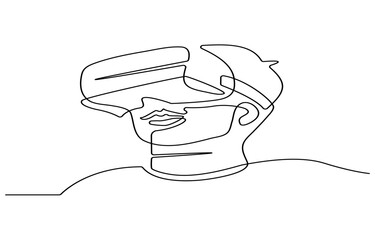 One continuous line drawing man in glasses device virtual reality. Young male uses VR glasses to playing game. Wearing Virtual Reality glasses concept isolated on white background.