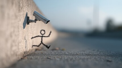 The stick figure sets up a security camera, emphasizing vigilance and the role of technology in protecting property.
