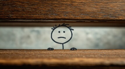 Hiding under a strong table, the stick figure shows the importance of protective actions during natural disaster drills.
