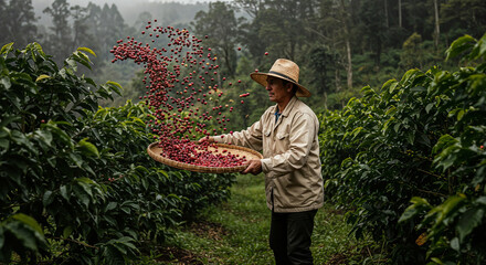 Coffee Farmer Sorting Coffee Cherries
