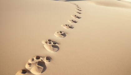 Vast, sandy landscape imprinted with countless footprints, stretching towards a hazy horizon A testament to journeys past and untold stories etched in the earth , journey, path