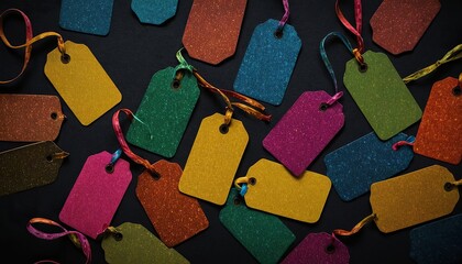 Multi colored price tag on the black background