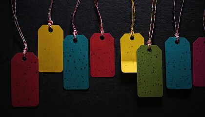 Multi colored price tag on the black background