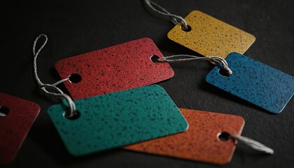Multi colored price tag on the black background