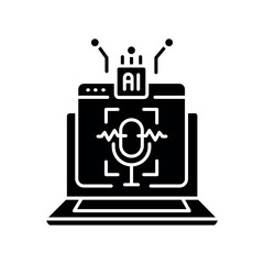 voice recognition language training black flat icon for digital and print projects.