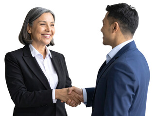 Businesswoman welcoming new hire or shaking hands with client, middle-aged woman