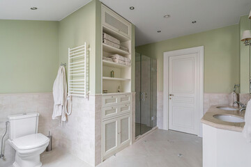 Modern bathroom interior in minimal scandinavian style, 3d render