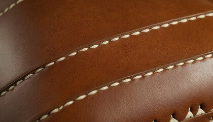 A closeup of a quilted brown leather texture with a diamond pattern and contrasting stitching
