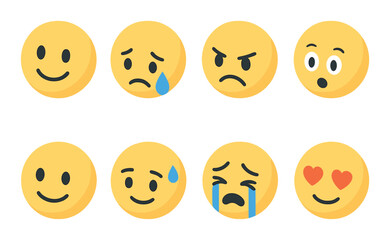 Fototapeta premium Emotional emoji icons set – 3d, simple and expressive mood symbols for messaging