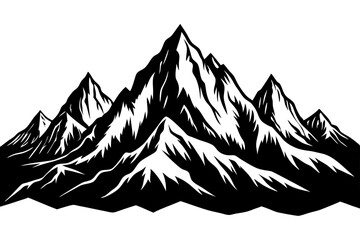 A powerful silhouette of a majestic mountain range, rendered in stark black vector design
