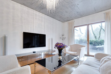 Modern luxury apartment interior in minimal scandinavian style, 3d rendering
