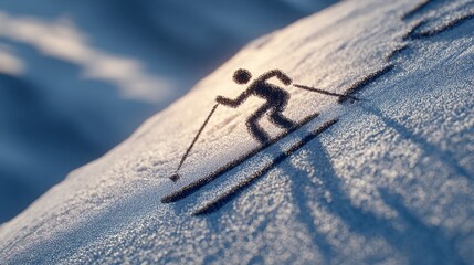 Fototapeta premium A stick figure glides downhill on skis, symbolizing outdoor excitement, skillful control, and snowy adventure. 