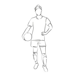 One continuous line drawing on white isolated background. Minimalism linear illustration. athlete, sport, soccer, female, portrait, ball, holding, adult, football, girl, soccer player