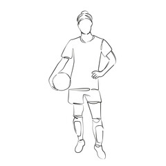 One continuous line drawing on white isolated background. Minimalism linear illustration. athlete, sport, soccer, female, portrait, ball, holding, adult, football, girl, soccer player