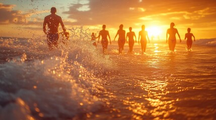 People Walking Through Sea During Beautiful Summer Sunset