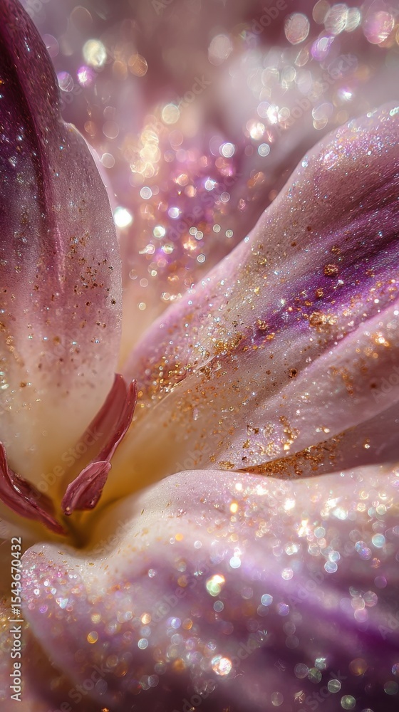 Poster close up of a flower with glitter and bokeh lights creating a magical and dreamy atmosphere around i