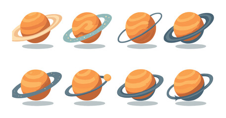 Space and astronomy icons set &ndash; flat, cosmic and planetary design elements
