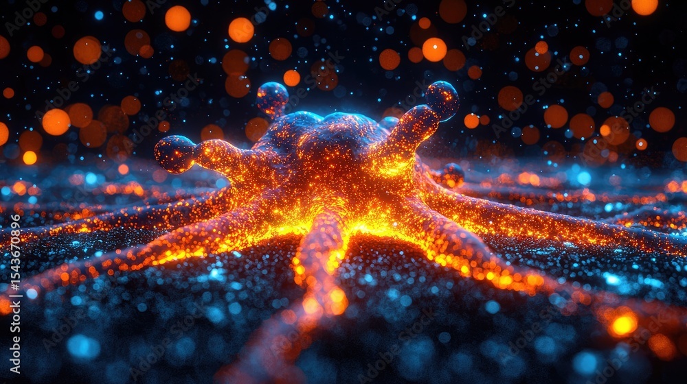 Fototapete abstract image of glowing, dynamic particles.
