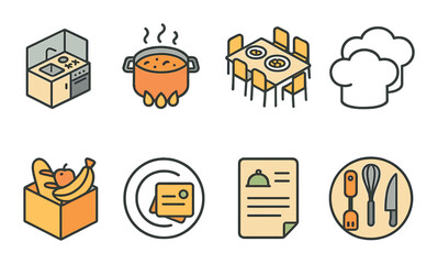 Kitchen essentials icons set – isometric, culinary and cooking tools visuals