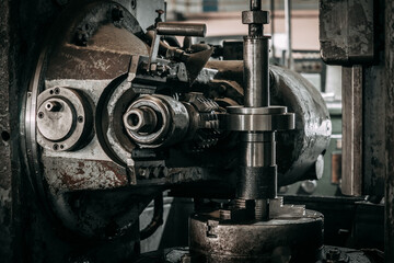 Components and parts of an old milling machine. Industrial metalworking