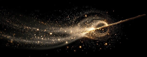 Abstract cosmic swirl with glowing particles.