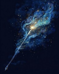 Magical wand with cosmic starry trails.