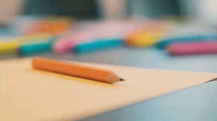 Simple Composition with Pencil on Paper and Colorful Background