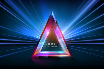 Neon triangle shape with light rays effect