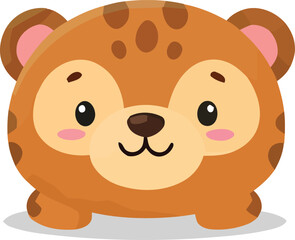 Cartoonish Spotted Bear Cub with Rosy Cheeks and Oversized Head.