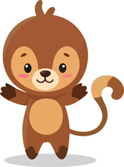 Adorable cartoon monkey with rosy cheeks and a playful inviting pose.