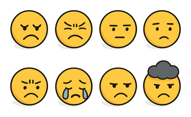 Emotional icons set in flat style – expressions, feelings, mood symbols