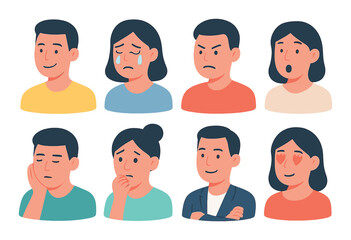 Emotional expressions icons set – flat, mood and feeling symbols for design