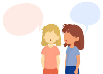 happy cute kids girl talking each other having conversation with speech bubble