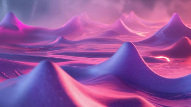 Playback starting wave peaks rolling over terrain with ambient light gradients and drifting mist