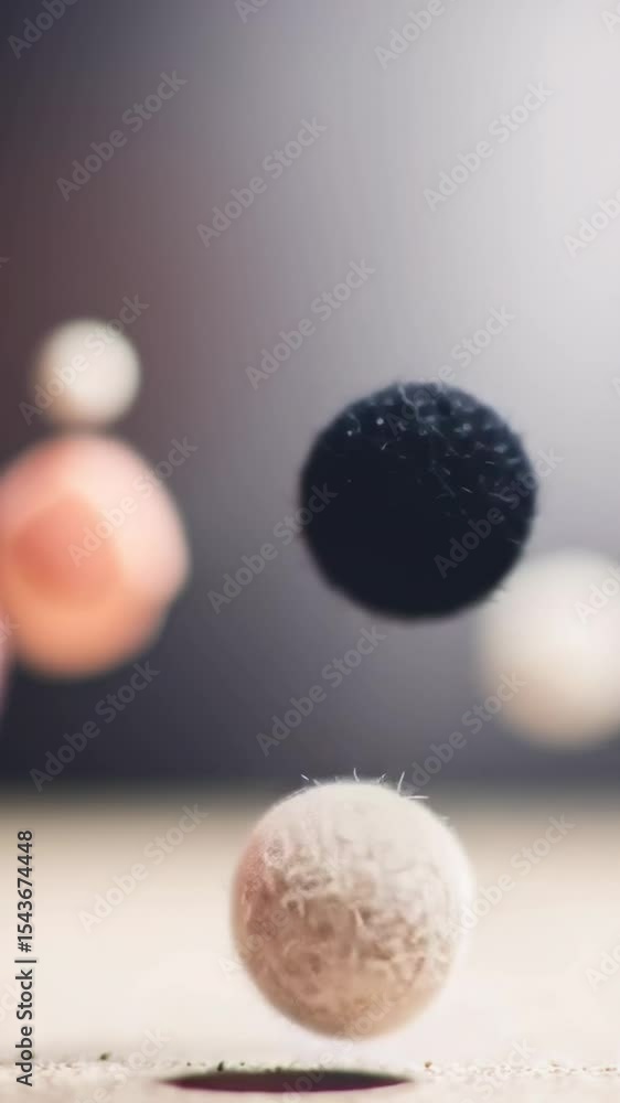 Poster a mesmerizing display of colorful wool balls floating mid-air, showcasing a blend of textures and hu