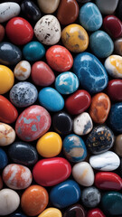 Vibrant Assortment of Polished Egg-Shaped Stones in a Harmonious Still Life